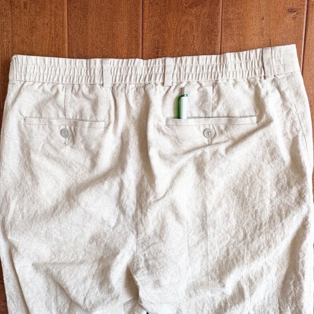 Kenneth Cole Reaction Linen Blend Trousers, Mens 35W Beige‎